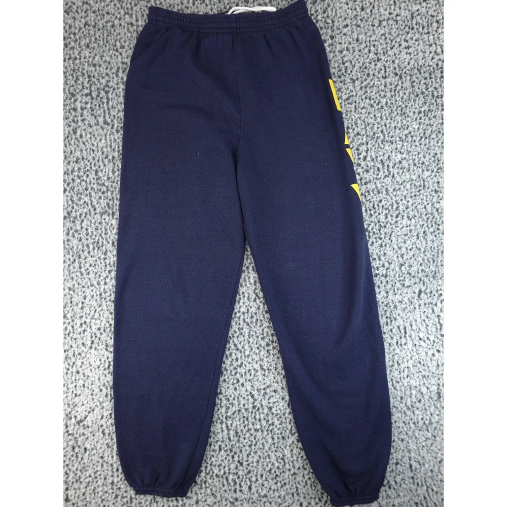 Soffe Navy Graphic Sweatpants Joggers Yellow Print Drawstring Elastic Medium‎